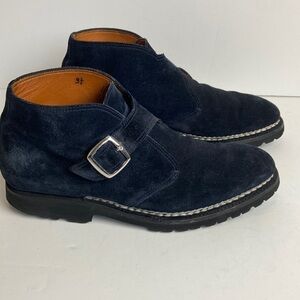 BONTONI Visionario Men’s Navy Blue Suede Monk Boot 9.5 Italian Luxury Designer